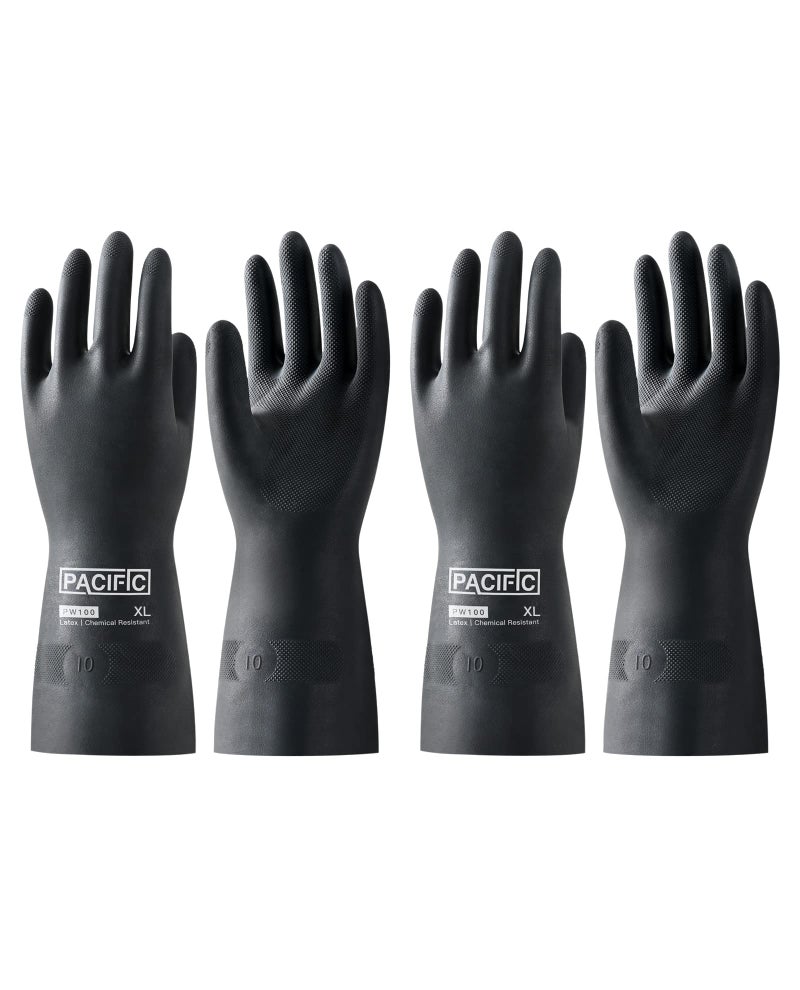 PACIFIC PPE 2 أزواج قفازات مقاومة للمواد الكيميائية قفازات مطاطية صناعية شديدة التحمل مقاومة الأحماض والقلويات والزيوت 12.6 بوصة X-Large - Image 1